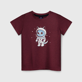 Детская футболка хлопок с принтом Котик в космосе в Белгороде, 100% хлопок | круглый вырез горловины, полуприлегающий силуэт, длина до линии бедер | Тематика изображения на принте: 