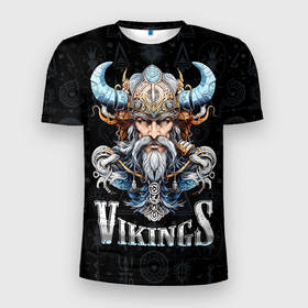 Мужская футболка 3D Slim с принтом Vikings of Scandinavia в Белгороде, 100% полиэстер с улучшенными характеристиками | приталенный силуэт, круглая горловина, широкие плечи, сужается к линии бедра | Тематика изображения на принте: 