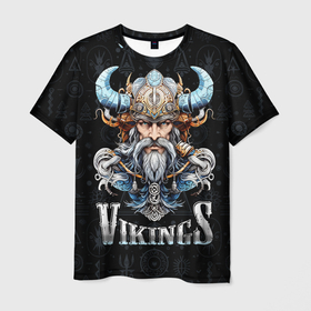 Мужская футболка 3D с принтом Vikings of Scandinavia в Екатеринбурге, 100% полиэфир | прямой крой, круглый вырез горловины, длина до линии бедер | 