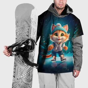 Накидка на куртку 3D с принтом Мультяшный котенок на коньках в Курске, 100% полиэстер |  | 