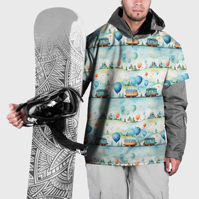 Накидка на куртку 3D с принтом Трамвайчики и воздушные шары   авральный паттерн в Екатеринбурге, 100% полиэстер |  | Тематика изображения на принте: 