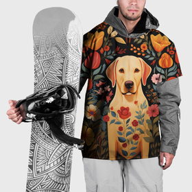 Накидка на куртку 3D с принтом Лабрадор палевый в стиле фолк арт в Екатеринбурге, 100% полиэстер |  | 