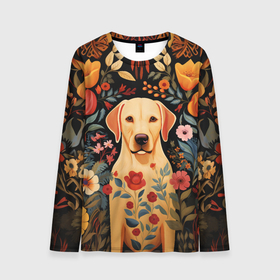 Мужской лонгслив 3D Лабрадор палевый в стиле фолк арт: в городе Новоалтайск, 100% полиэстер | длинные рукава, круглый вырез горловины, полуприлегающий силуэт |