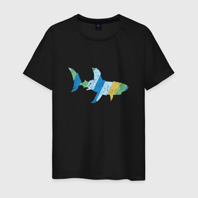 Мужская футболка хлопок с принтом Ретро акула из поцарапаных полос в Курске, 100% хлопок | прямой крой, круглый вырез горловины, длина до линии бедер, слегка спущенное плечо. | 