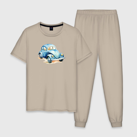 Мужская пижама хлопок с принтом Голубая игрушечная машинка в Новосибирске, 100% хлопок | брюки и футболка прямого кроя, без карманов, на брюках мягкая резинка на поясе и по низу штанин
 | 