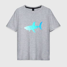 Мужская футболка хлопок Oversize с принтом Акула лазурный градиент цвета моря в Петрозаводске, 100% хлопок | свободный крой, круглый ворот, “спинка” длиннее передней части | 