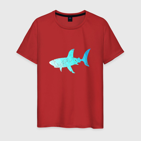 Мужская футболка хлопок с принтом Акула лазурный градиент цвета моря в Курске, 100% хлопок | прямой крой, круглый вырез горловины, длина до линии бедер, слегка спущенное плечо. | 
