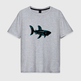 Мужская футболка хлопок Oversize с принтом Неоновая акула с узором в Белгороде, 100% хлопок | свободный крой, круглый ворот, “спинка” длиннее передней части | 