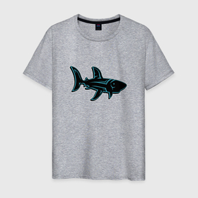 Мужская футболка хлопок с принтом Неоновая акула с узором в Санкт-Петербурге, 100% хлопок | прямой крой, круглый вырез горловины, длина до линии бедер, слегка спущенное плечо. | 