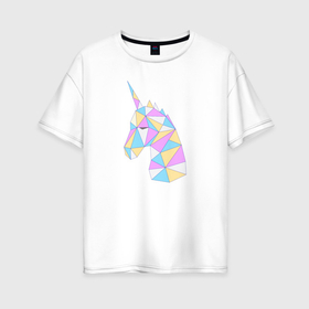 Женская футболка хлопок Oversize с принтом Милый единорог полигональный в Санкт-Петербурге, 100% хлопок | свободный крой, круглый ворот, спущенный рукав, длина до линии бедер
 | 