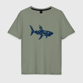 Мужская футболка хлопок Oversize с принтом Трайбл акула призрак в Санкт-Петербурге, 100% хлопок | свободный крой, круглый ворот, “спинка” длиннее передней части | Тематика изображения на принте: 
