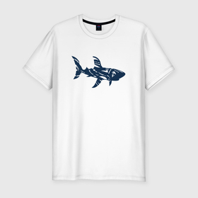 Мужская футболка хлопок Slim с принтом Трайбл акула призрак в Тюмени, 92% хлопок, 8% лайкра | приталенный силуэт, круглый вырез ворота, длина до линии бедра, короткий рукав | 