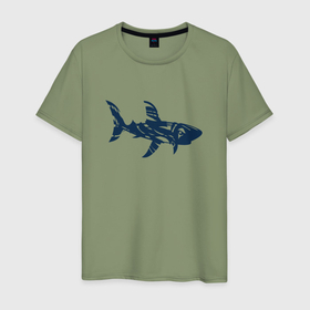 Мужская футболка хлопок с принтом Трайбл акула призрак в Курске, 100% хлопок | прямой крой, круглый вырез горловины, длина до линии бедер, слегка спущенное плечо. | 