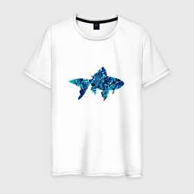 Мужская футболка хлопок с принтом Морская рыбка из мозаики в Санкт-Петербурге, 100% хлопок | прямой крой, круглый вырез горловины, длина до линии бедер, слегка спущенное плечо. | 