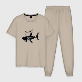 Мужская пижама хлопок с принтом Трайбл акула с надписью shark , 100% хлопок | брюки и футболка прямого кроя, без карманов, на брюках мягкая резинка на поясе и по низу штанин
 | Тематика изображения на принте: 