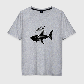 Мужская футболка хлопок Oversize с принтом Трайбл акула с надписью shark в Санкт-Петербурге, 100% хлопок | свободный крой, круглый ворот, “спинка” длиннее передней части | 