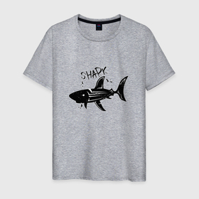 Мужская футболка хлопок с принтом Трайбл акула с надписью shark , 100% хлопок | прямой крой, круглый вырез горловины, длина до линии бедер, слегка спущенное плечо. | 