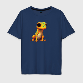 Мужская футболка хлопок Oversize с принтом Желтый геккон   прикольная ящерица в Белгороде, 100% хлопок | свободный крой, круглый ворот, “спинка” длиннее передней части | 