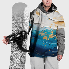 Накидка на куртку 3D с принтом Белый, синий, золотой импасто абстракция в Кировске, 100% полиэстер |  | Тематика изображения на принте: 