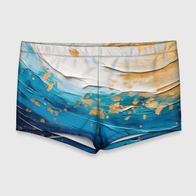 Мужские купальные плавки 3D с принтом Белый, синий, золотой импасто абстракция в Кировске, Полиэстер 85%, Спандекс 15% |  | Тематика изображения на принте: 