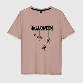 Мужская футболка хлопок Oversize с принтом Хэллоуин весёлые пауки в Тюмени, 100% хлопок | свободный крой, круглый ворот, “спинка” длиннее передней части | Тематика изображения на принте: 