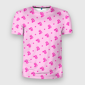 Мужская футболка 3D Slim с принтом Розовый паттерн   Барби и сердечки в Тюмени, 100% полиэстер с улучшенными характеристиками | приталенный силуэт, круглая горловина, широкие плечи, сужается к линии бедра | 