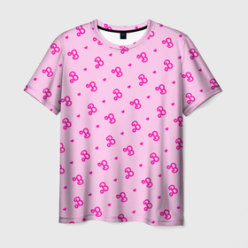 Мужская футболка 3D с принтом Розовый паттерн   Барби и сердечки в Кировске, 100% полиэфир | прямой крой, круглый вырез горловины, длина до линии бедер | Тематика изображения на принте: 