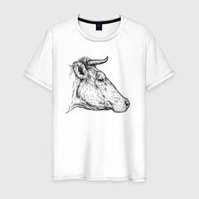 Мужская футболка хлопок с принтом Корова голова профиль в Новосибирске, 100% хлопок | прямой крой, круглый вырез горловины, длина до линии бедер, слегка спущенное плечо. | 
