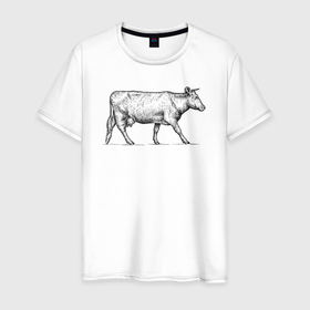 Мужская футболка хлопок с принтом Корова в профиль в Новосибирске, 100% хлопок | прямой крой, круглый вырез горловины, длина до линии бедер, слегка спущенное плечо. | 