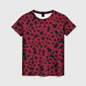 Женская футболка 3D с принтом Пурпурно красный пятнистый , 100% полиэфир ( синтетическое хлопкоподобное полотно) | прямой крой, круглый вырез горловины, длина до линии бедер | 