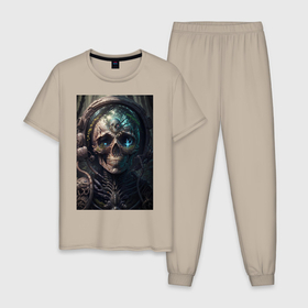 Мужская пижама хлопок с принтом Dark skelet в Тюмени, 100% хлопок | брюки и футболка прямого кроя, без карманов, на брюках мягкая резинка на поясе и по низу штанин
 | 