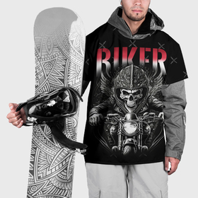 Накидка на куртку 3D с принтом Скелет байкера на мотоцикле , 100% полиэстер |  | Тематика изображения на принте: 