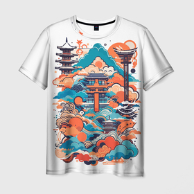 Мужская футболка 3D с принтом Ancient japan в Белгороде, 100% полиэфир | прямой крой, круглый вырез горловины, длина до линии бедер | 