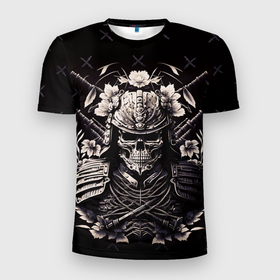 Мужская футболка 3D Slim с принтом Дух японского самурая в Петрозаводске, 100% полиэстер с улучшенными характеристиками | приталенный силуэт, круглая горловина, широкие плечи, сужается к линии бедра | Тематика изображения на принте: 