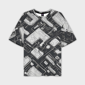 Мужская футболка oversize 3D с принтом Полосы Чёрно белые киберпанк в Курске,  |  | Тематика изображения на принте: 