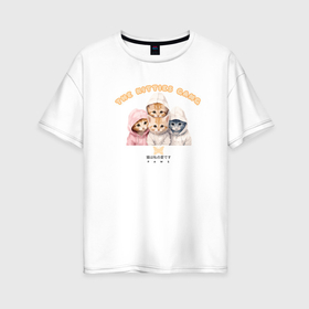 Женская футболка хлопок Oversize с принтом Котята the kitties gang в Екатеринбурге, 100% хлопок | свободный крой, круглый ворот, спущенный рукав, длина до линии бедер
 | 