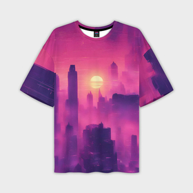 Мужская футболка oversize 3D с принтом Розовый город Retrowaves ,  |  | Тематика изображения на принте: 