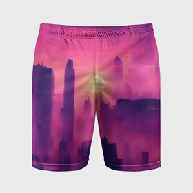 Мужские шорты спортивные с принтом Розовый город Retrowaves ,  |  | Тематика изображения на принте: 