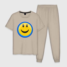Мужская пижама хлопок с принтом Смайлик улыбающийся эмодзи в Екатеринбурге, 100% хлопок | брюки и футболка прямого кроя, без карманов, на брюках мягкая резинка на поясе и по низу штанин
 | 