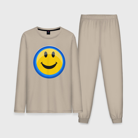 Мужская пижама с лонгсливом хлопок с принтом Смайлик улыбающийся эмодзи в Тюмени,  |  | 