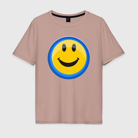 Мужская футболка хлопок Oversize с принтом Смайлик улыбающийся эмодзи в Белгороде, 100% хлопок | свободный крой, круглый ворот, “спинка” длиннее передней части | Тематика изображения на принте: 