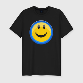 Мужская футболка хлопок Slim с принтом Смайлик улыбающийся эмодзи в Белгороде, 92% хлопок, 8% лайкра | приталенный силуэт, круглый вырез ворота, длина до линии бедра, короткий рукав | Тематика изображения на принте: 