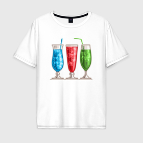 Мужская футболка хлопок Oversize с принтом Разноцветные коктейли в Белгороде, 100% хлопок | свободный крой, круглый ворот, “спинка” длиннее передней части | 