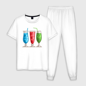Мужская пижама хлопок с принтом Разноцветные коктейли в Петрозаводске, 100% хлопок | брюки и футболка прямого кроя, без карманов, на брюках мягкая резинка на поясе и по низу штанин
 | 
