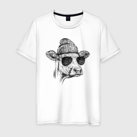 Мужская футболка хлопок с принтом Корова на стиле в Новосибирске, 100% хлопок | прямой крой, круглый вырез горловины, длина до линии бедер, слегка спущенное плечо. | 