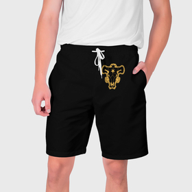 Мужские шорты 3D с принтом Чёрный клевер   форма быка в Тюмени,  полиэстер 100% | прямой крой, два кармана без застежек по бокам. Мягкая трикотажная резинка на поясе, внутри которой широкие завязки. Длина чуть выше колен | 