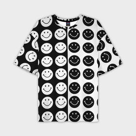 Мужская футболка oversize 3D с принтом Smiley black and white в Санкт-Петербурге,  |  | 