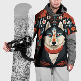 Накидка на куртку 3D с принтом Хаски в стиле фолк арт в Санкт-Петербурге, 100% полиэстер |  | Тематика изображения на принте: 