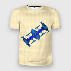 Мужская футболка 3D Slim с принтом Космическая станция из синего металла в Кировске, 100% полиэстер с улучшенными характеристиками | приталенный силуэт, круглая горловина, широкие плечи, сужается к линии бедра | 
