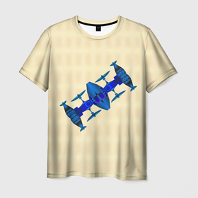 Мужская футболка 3D с принтом Космическая станция из синего металла в Новосибирске, 100% полиэфир | прямой крой, круглый вырез горловины, длина до линии бедер | 